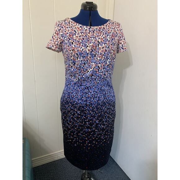 Talbots Dresses & Skirts - Talbots Sheath Dress Size 8 Ditzy Floral Pink to Navy Ombre Cap Sleeve Wedding